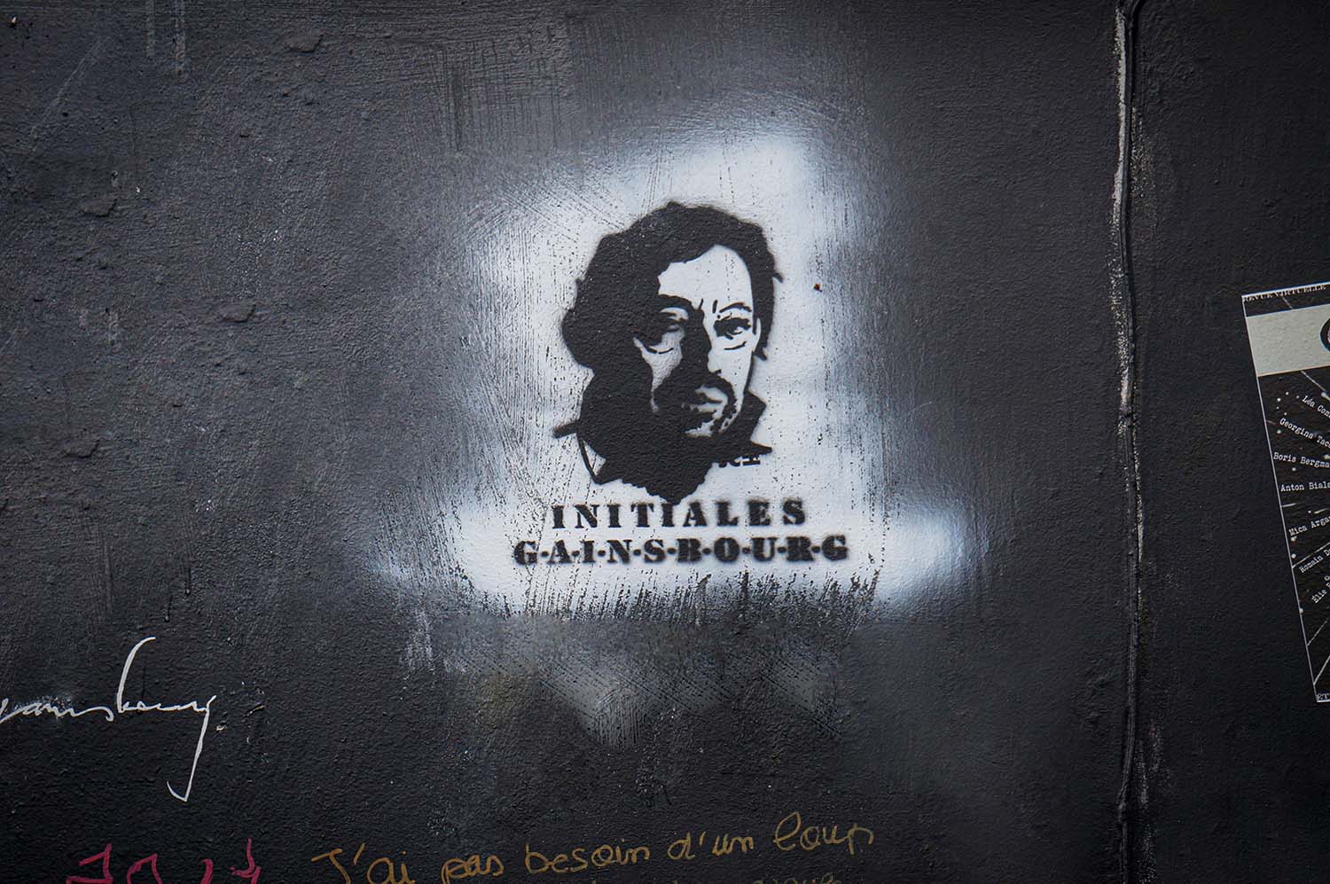 serge gainsbourg au pochoir sur un mur sombre